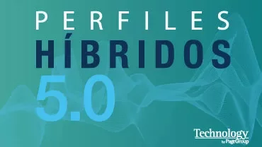 Texto 'Perfiles Híbridos 5.0' con fondo de ondas azules.
