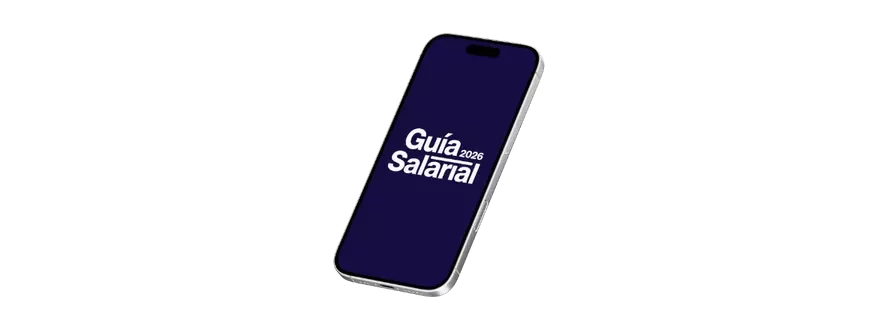 Smartphone que muestra la portada de la Guía Salarial 2026.